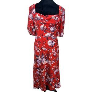 Maeve‎ Floral Midi Dress Women’s Size 16 Red High Low Short Sleeve Anthropologie